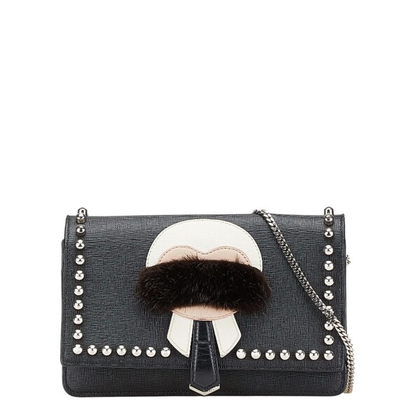 FENDI Black Leather Shoulder Bag
